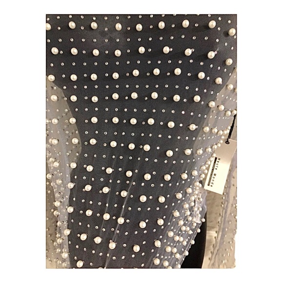 Cream Pearl Beaded rhinestone crystal sheer mesh long sleeve top size size Small - Picture 5 of 16